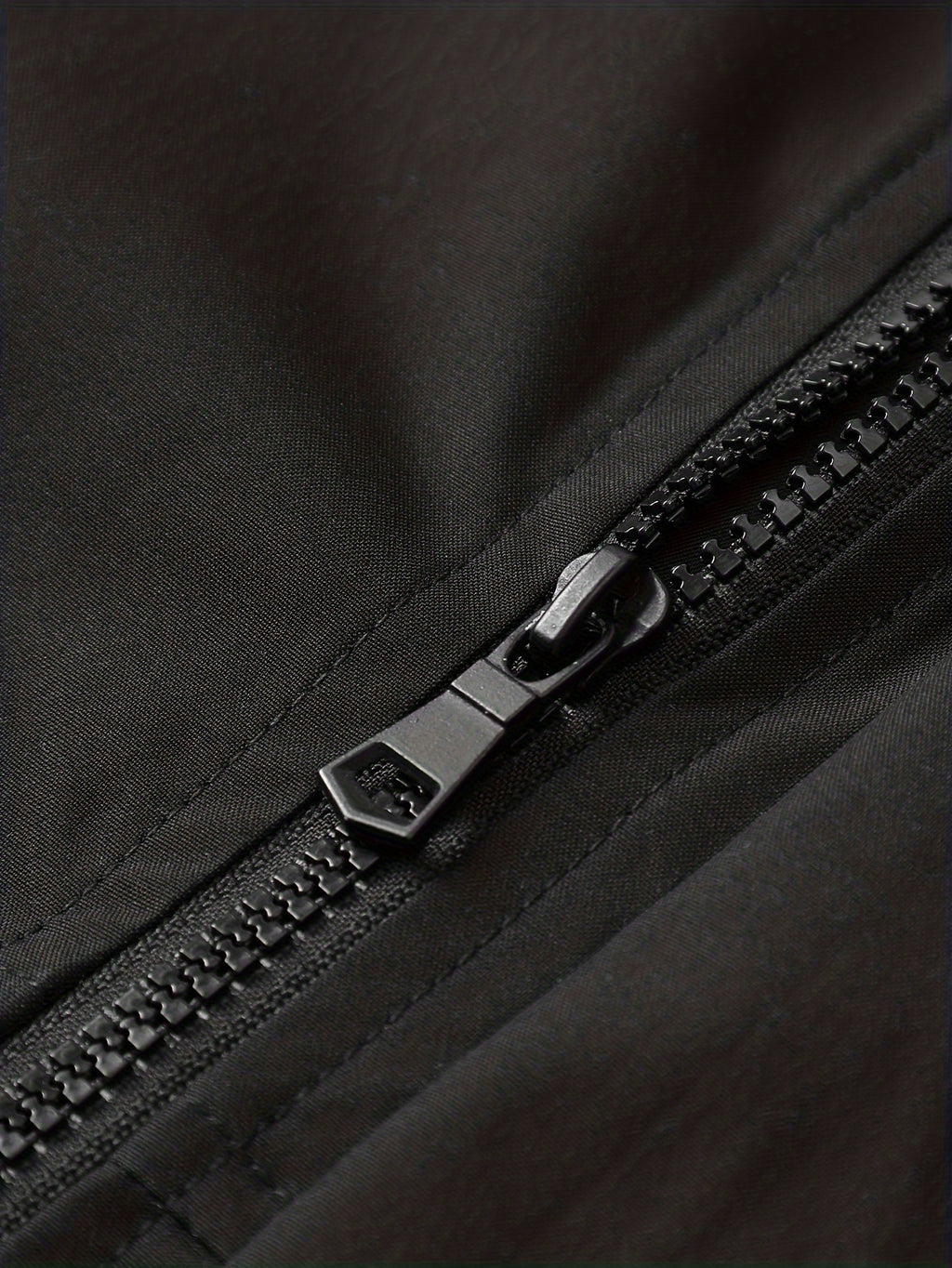 Men's Stand Collar Jacket with Letter Print, Fashionable and Versatile, Large Pocket Design, Suitable for Outdoor Activities, School, Daily Commute, All-Season Wear. XMJK093 - Black