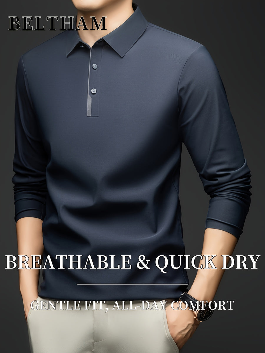 Spring Summer Autumn Men'S Long Sleeve Polo Shirt, Ice Feel Moisture Wicking Breathable Quick Dry Top, Versatile Apparel for Daily Casual Business Sports Golf Fishing Camping Outdoor Wear - Dark Gray