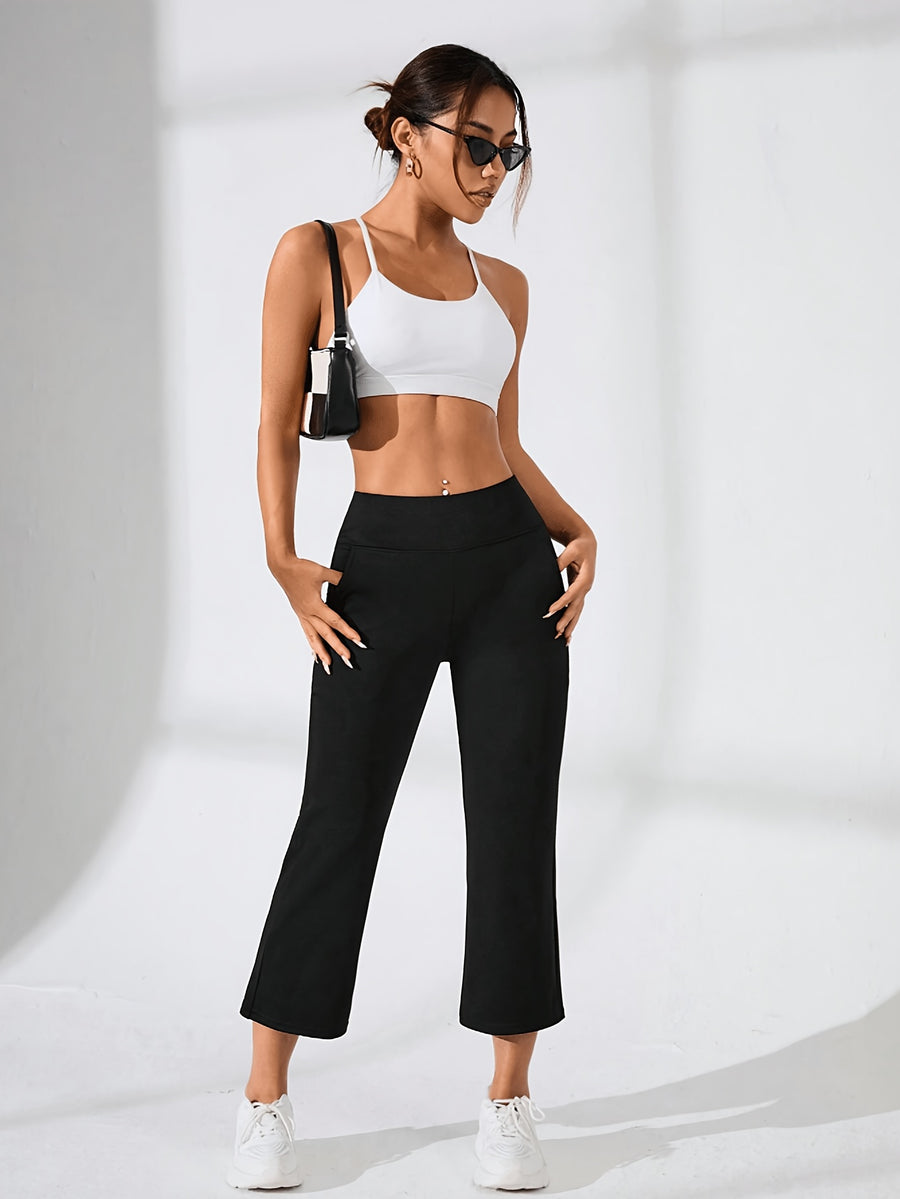 Women'S Solid Color Casual Trousers, Easy Style with Pockets for Daily Wear - Black