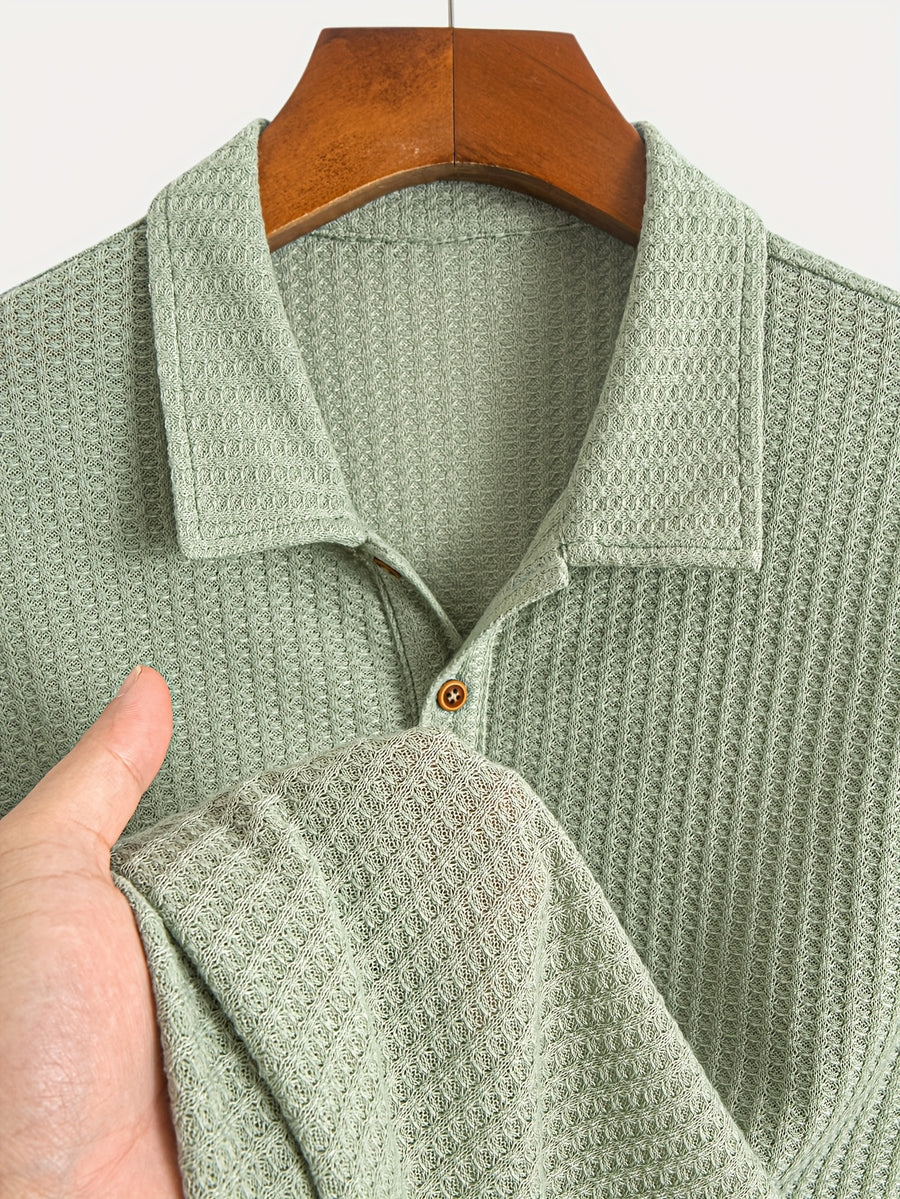 5Pcss Summer Casual Athletic Jacquard Knit Short Sleeve Polo Shirt Set, Textured Short Sleeve Polo Top 5Pcss Pc - Multicolor 6