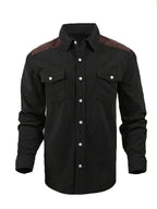 Men'S Retro Corduroy Shirt - Casual Long Sleeve Pocket Shirt, Brown Retro Style Jacket, Suitable for All Seasons, Lapel Design, Loose Fit Suitable for Layering Or Wearing Alone - Black