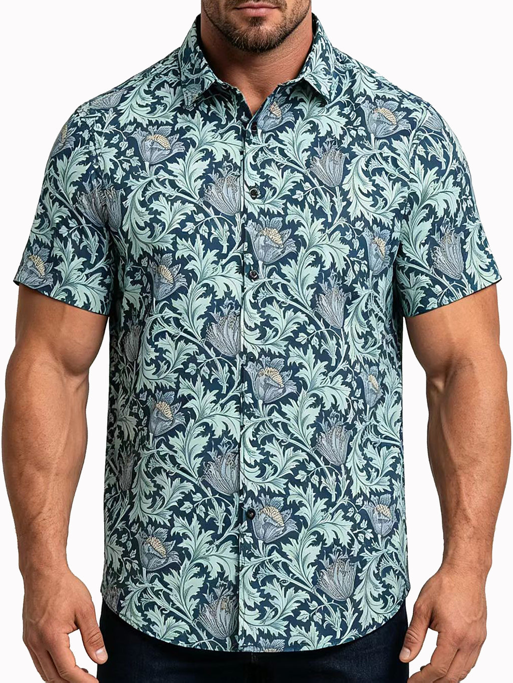Summer Men's Shirt, Hawaiian Vacation Short-Sleeve Shirt - Blue