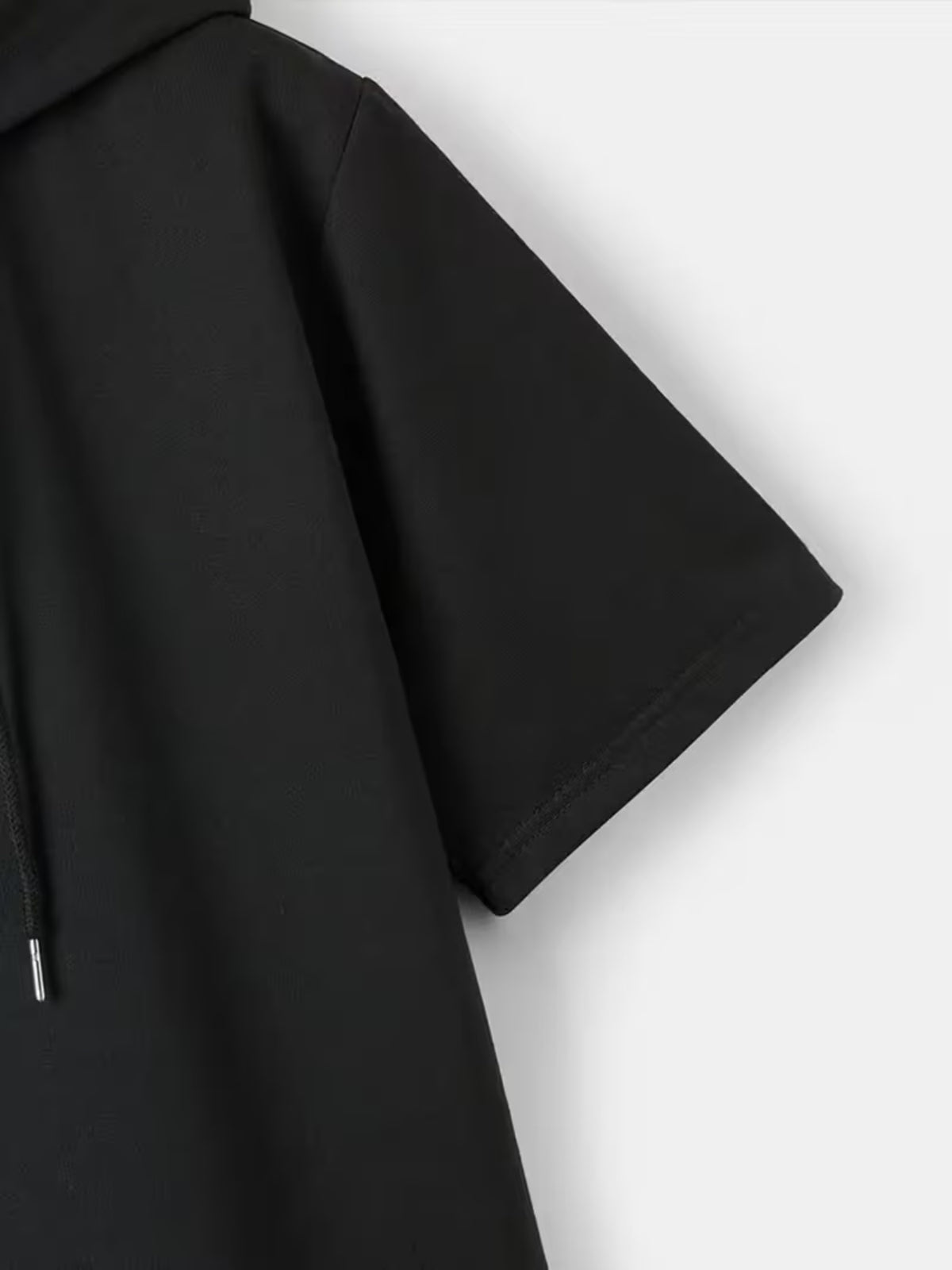 Summer New Men'S Basic Athletic Solid Color Hooded Short Sleeve T-Shirt, Street Trendy Casual Top - Black