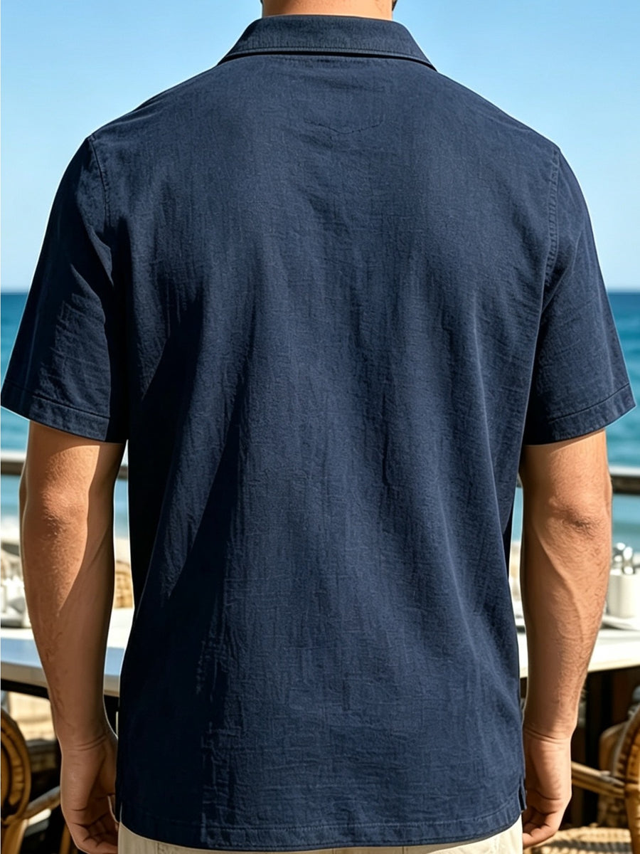 Men'S Short-Sleeve Polo Shirt, Classic Collar Loose Top, Suitable for Beach Outings, Daily Commute, And Casual Business - Navy Color