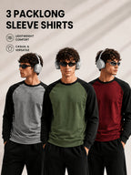 Men'S Long Sleeve Round Neck T-Shirt, a Versatile Color-Block Pullover Top, Men'S Work And T-Shirt, Men'S Top, Casual Work Scene Wear, Applicable for Work Scenes - Black Sleeves + Apricot Red Top + Army Green Top + Dark Gray Top