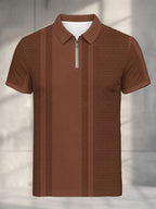 [Printed Design - Not Textured] Men'S Short Sleeve Zip Polo Shirt, Brown Geometric Dot Vertical Stripe, Digital Print, Zip Placket Polo Collar, Regular Fit, Polyester, Casual, for Daily Commuting And Weekend Leisure, Summer - Mixed colors