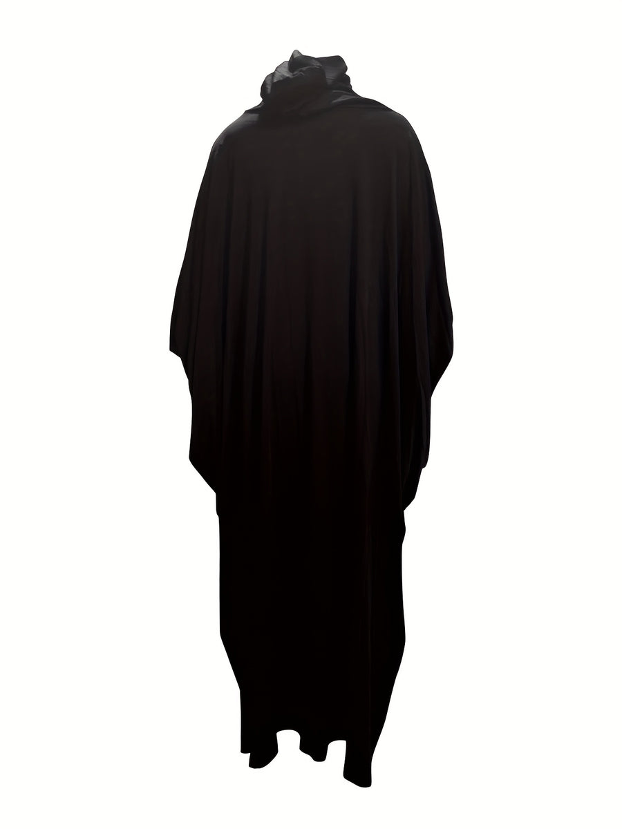 European And American Women'S Muslim Robe with Hooded Solid Color Bat Sleeve Dress - Black