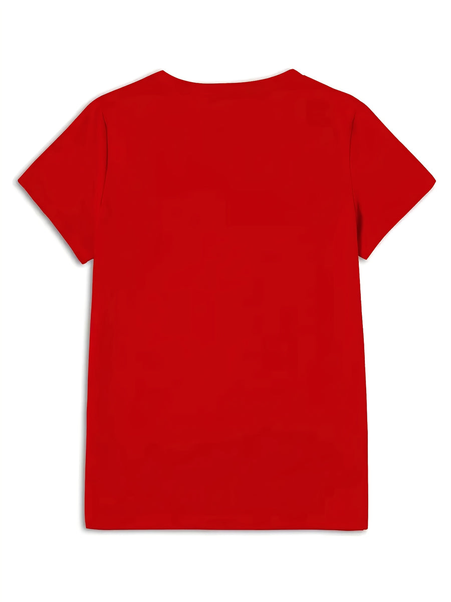 Women's Clothing and Summer Fashion Apparel, Available in Various Styles, Suitable for Outdoor Wear, Highly Breathable, with a Soft and Comfortable Feel. Short-sleeve T-shirts Printed Using Heat Transfer Technology, Sizes S to XXL - Red