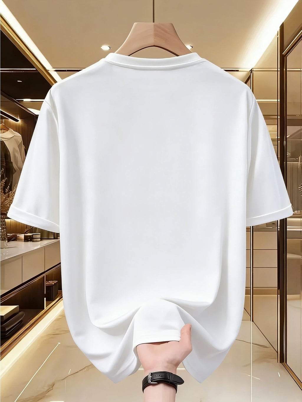 Solid Color Breathable Trendy Short-Sleeve Men's T-Shirt in White, Black, Blue, Navy - White