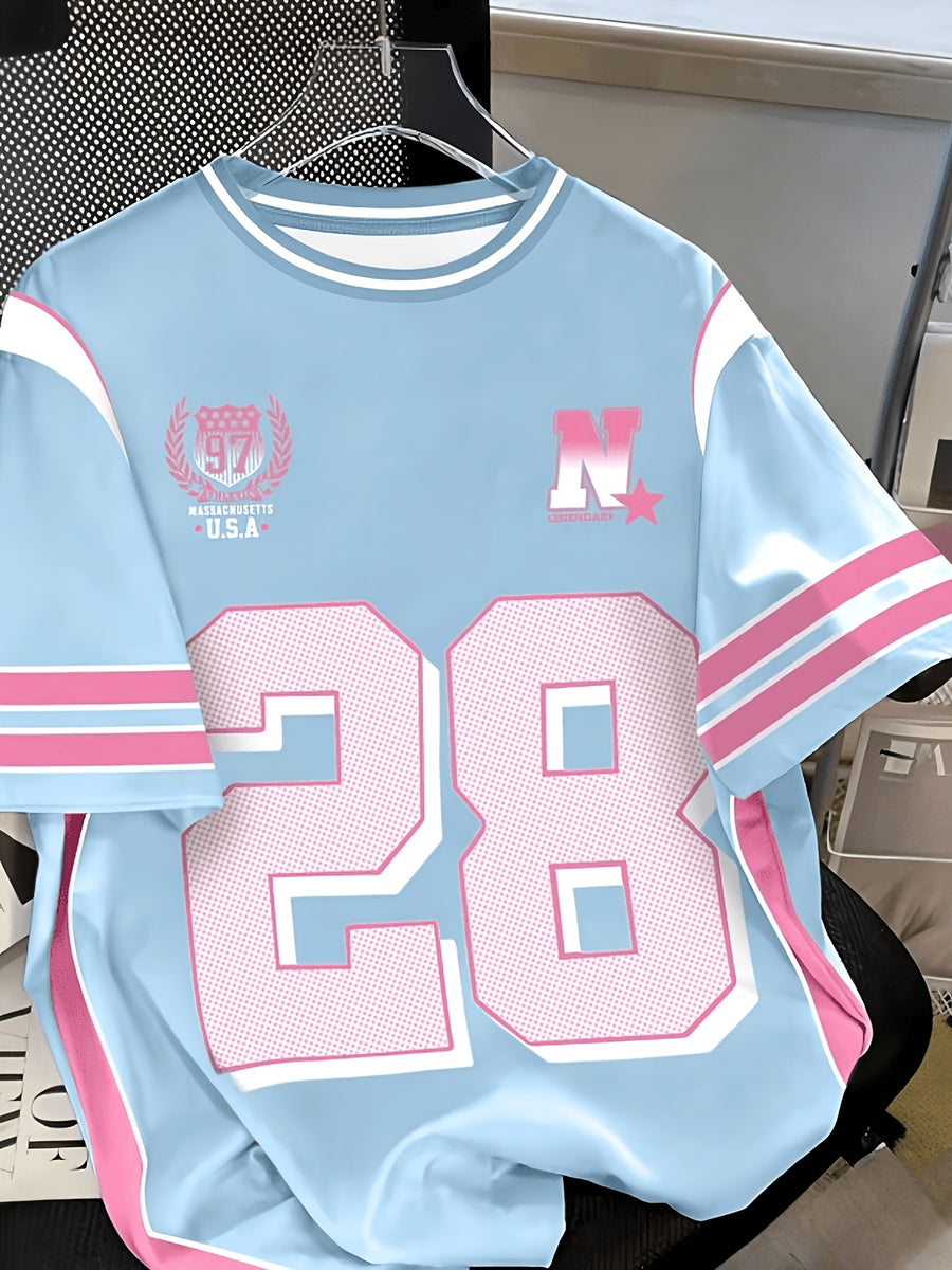 New Minimalist Versatile Women's T-shirt with Soccer Jersey Pattern, Suitable for Spring, Summer, and Autumn, Machine Washable - Mix color 5