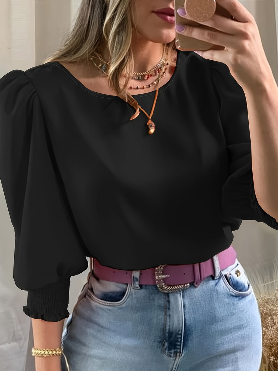 2503 Women's Casual Minimalist Solid Color Shirt Top - Black