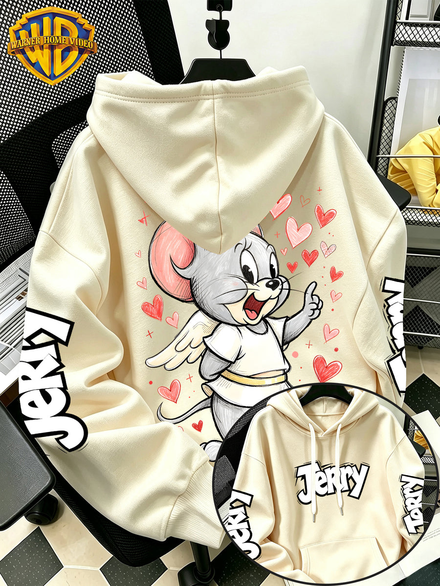 By Warner Bros., 2026 New Fun Cartoon Print, Men's Hoodie, Hooded Sweatshirt, Kangaroo Pocket and Drawstring Hat, Suitable for Daily and Outdoor Sports Wear, Autumn and Winter Warm Jacket, Fashionable Jacket - Apricot
