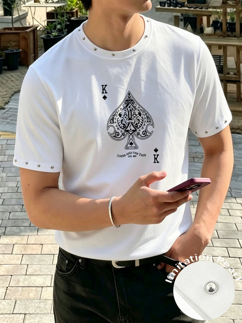 "Streetwear T-Shirt: Bold Graphic Design + Studded Details + Comfortable Fit + Versatile Style" - White