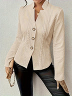 Fashionable Casual Button-patterned Jacquard Jacket, High-end Slim-fit Blazer - Khaki