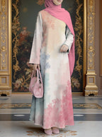 Printed Muslim Robe Style, Muslim Women's Long Dress, Middle Eastern Traditional Cultural Attire, Long-Sleeved Elegant Long Pullover Loose Fit Round Neck Maxi Dress, Floral Robe Dress for Women, Middle Eastern Dubai Arabic Style Loose Fit Long Robe - Mixed colors