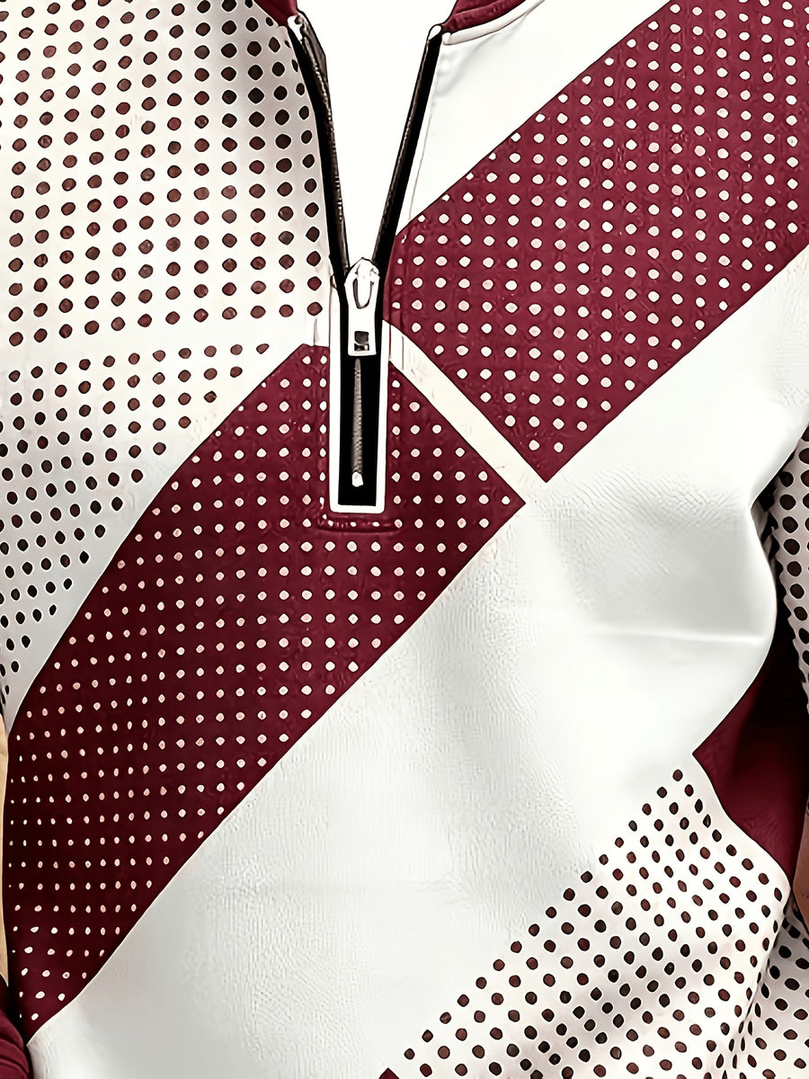 Men'S Autumn Winter Polo Zipper Sweatshirt, Classic Trendy New Half-Zip POLO Sweatshirt, American Retro Geometric Color-Block Print, Polo Stand Collar, Machine Washable, Daily Casual Party Outdoor Essential, Fashionable Long Sleeve Athletic Top - Mixed Color 3