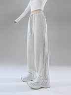 2025 Autumn Casual Easy Line Contrast Patchwork Casual Trousers American Loose Long Pants Women'S - 1A67-White Flower Ash with Medium Ash