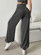 1pc Women'S High-Waist Comfortable Running Pants - Stretchy Soft Wide-Leg Casual Trousers, Suitable for Running And Fitness, Solid Color, All-Season - Dark Gray