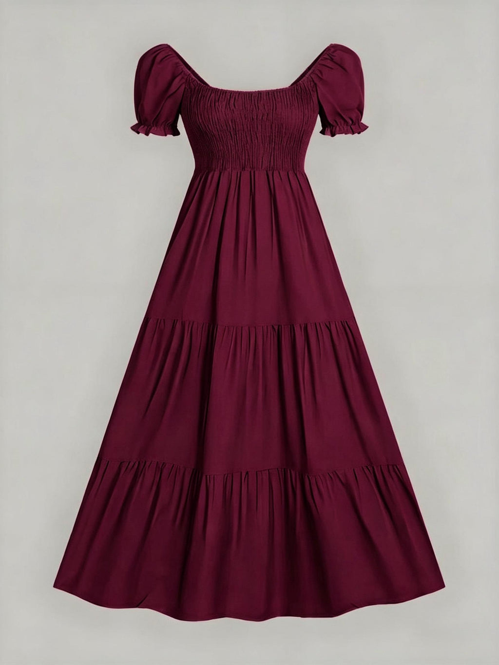 Four-Season Suitable Dress, Y2K Women's New Solid Color Square Neck Tie-Back Long Dress, Suitable for Streetwear, Commuting, Parties, Social Events, Vacations, Christmas, New Year, Valentine's Day, Women's New Clothing M186 - Burgundy