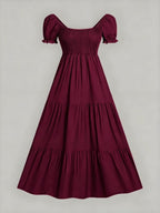 Four-Season Suitable Dress, Y2K Women's New Solid Color Square Neck Tie-Back Long Dress, Suitable for Streetwear, Commuting, Parties, Social Events, Vacations, Christmas, New Year, Valentine's Day, Women's New Clothing M186 - Burgundy