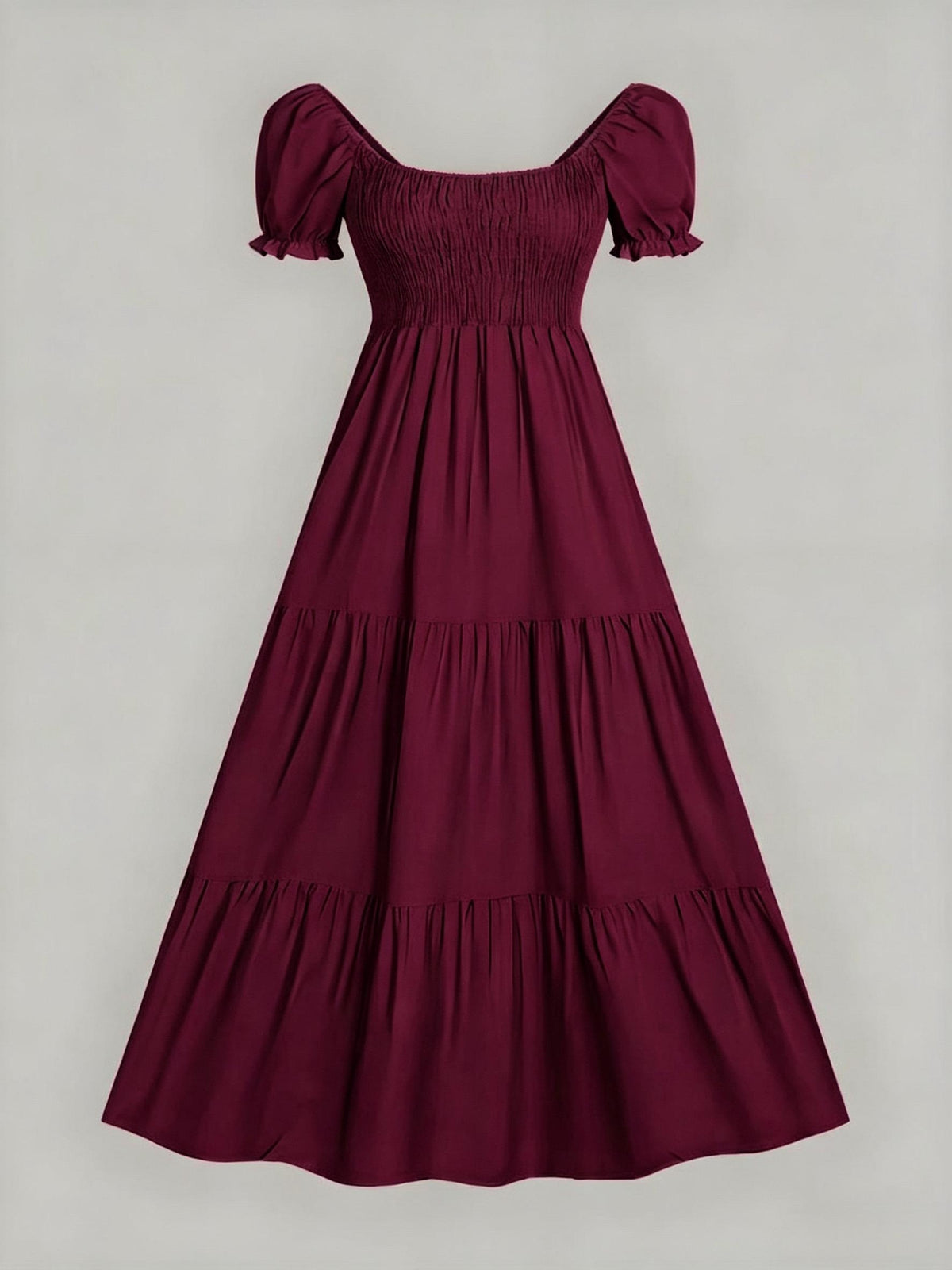 Four-Season Suitable Dress, Y2K Women's New Solid Color Square Neck Tie-Back Long Dress, Suitable for Streetwear, Commuting, Parties, Social Events, Vacations, Christmas, New Year, Valentine's Day, Women's New Clothing M186 - Burgundy