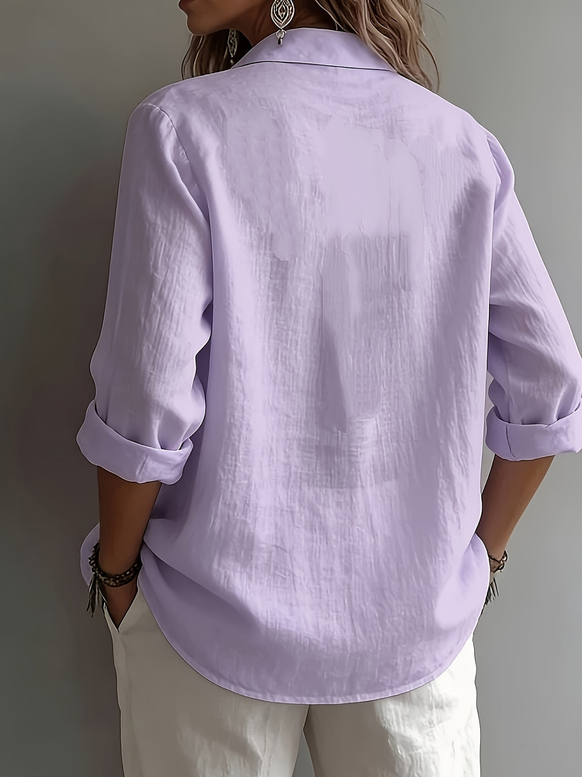 Women's Elegant Lapel Shirt, Loose Straight Fit with Long Sleeves, Lightweight, Comfortable, and Breathable Fabric, Versatile for Commuting and Casual Wear, Loose Straight Cut Flattering Design, Daily Comfortable and Relaxed Style - Purple