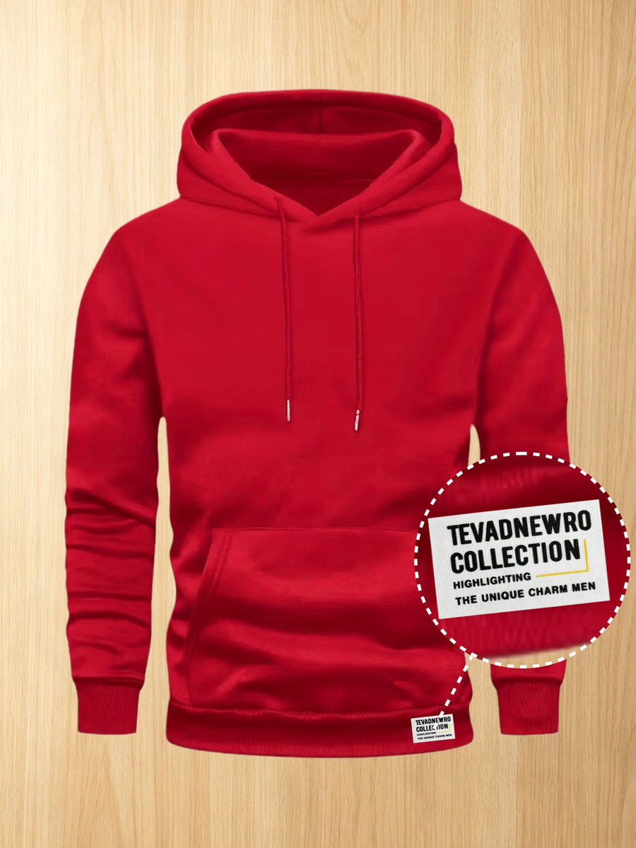 50%, 50%, Men'S Casual Pocket Ankle-Length Hooded Sweatshirt, Cuffs with Ribbed Bottom, Men'S Warm Fleece-Lined Sweatshirt for Global All-Season Base Layer - Red 4