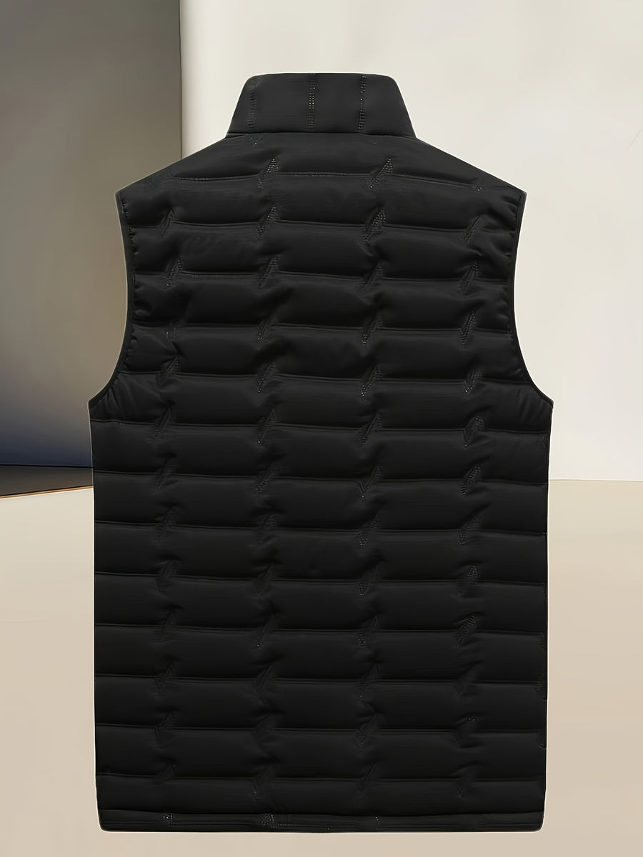 Men'S Autumn And Winter Sports Multi-Pocket Stand Collar Vest, Polyester Filling, Composite Ultrasonic Vest, Suitable for Business, Daily, Outdoor Sports Wear Vest Jacket, Must-Have Gift Choice - Black