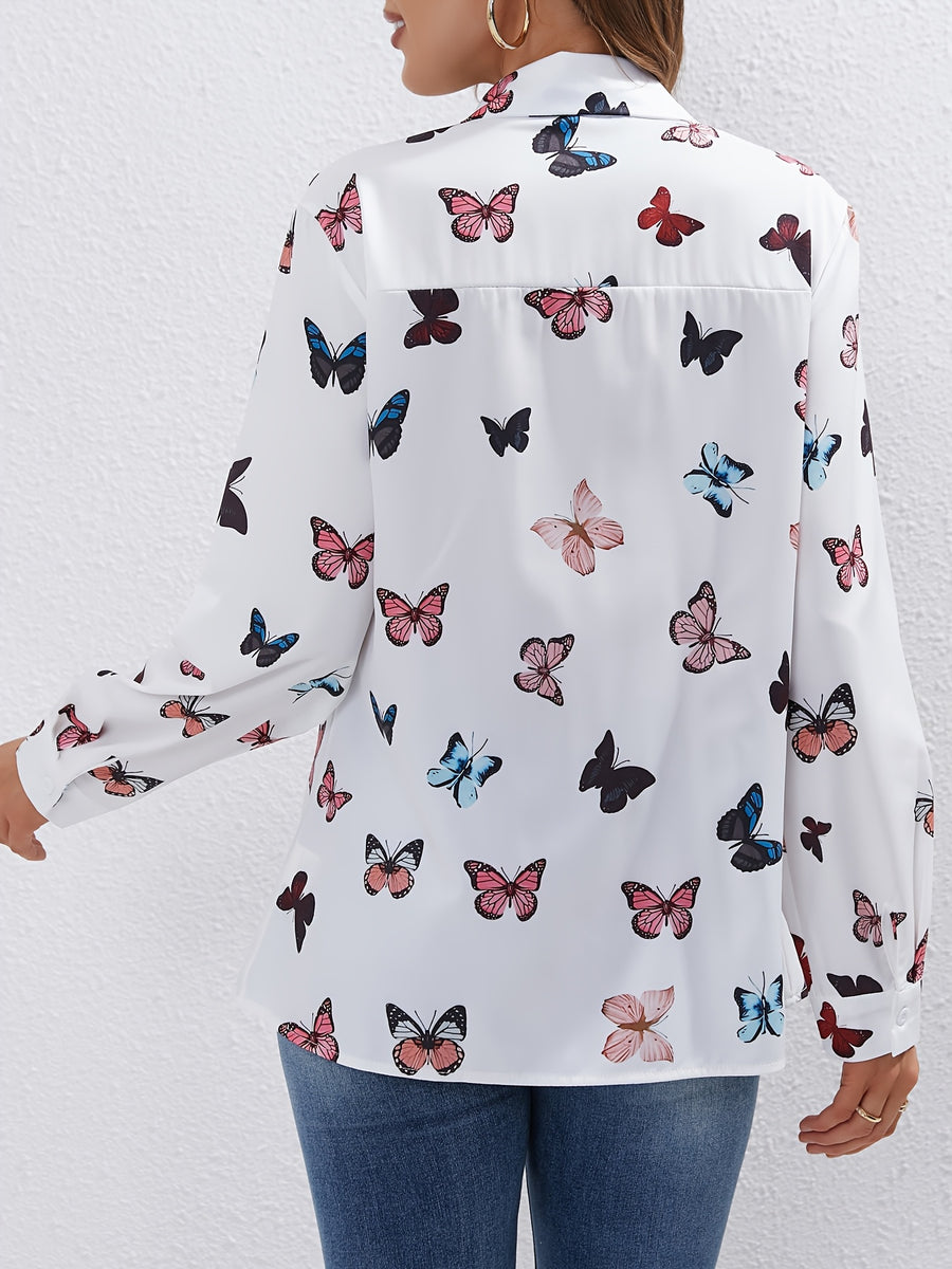 New Elegant and Fashionable Butterfly Print Shirt - White