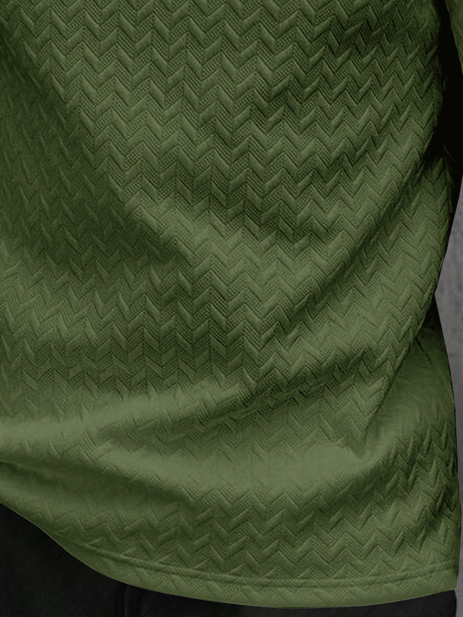 Men's Summer Casual Textured Short-Sleeve T-Shirt, Breathable Textured Jacquard Crew Neck Henley Shirt with Buttons, Regular Fit Suitable for Outdoor and Daily Wear, Men's Textured Short-Sleeve Henley Shirt - Army Green