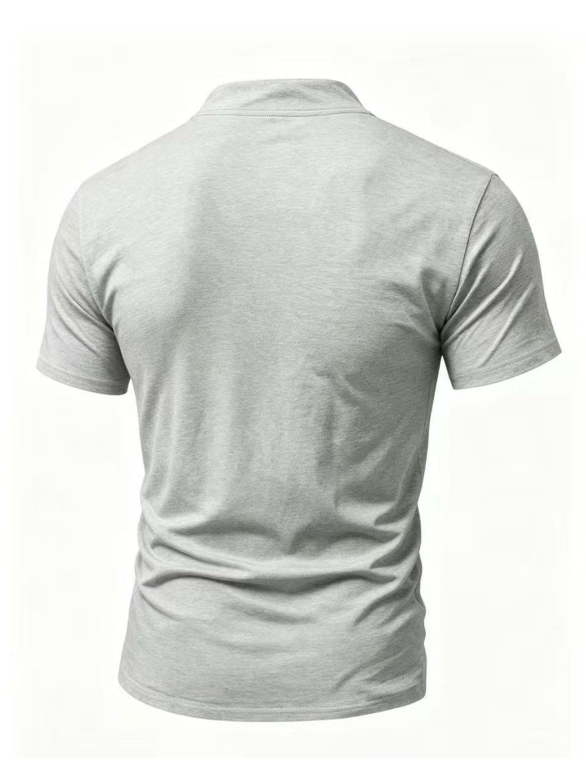 Men's Summer Tie-Strap Stand Collar Short-Sleeve T-Shirt, Featuring a Solid Color Design to Break the Monotony of Outfits. Made from Skin-friendly, Breathable, and Comfortable Fabric, with a Clean-cut Silhouette That Accentuates Your Figure - Light Grey