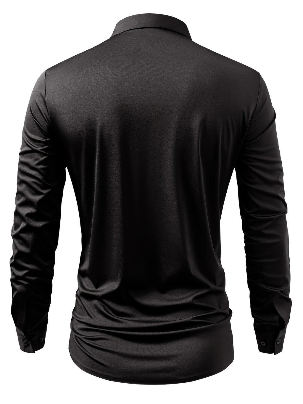 2pcs Set of Seamless Pressure Adhesive High-Elasticity Non-Iron Men'S Dress Shirt Long Sleeve Business Casual Formal Top, Material 88% Polyester 12% Spandex, Fabric Weight 160G, Casual - Black+black