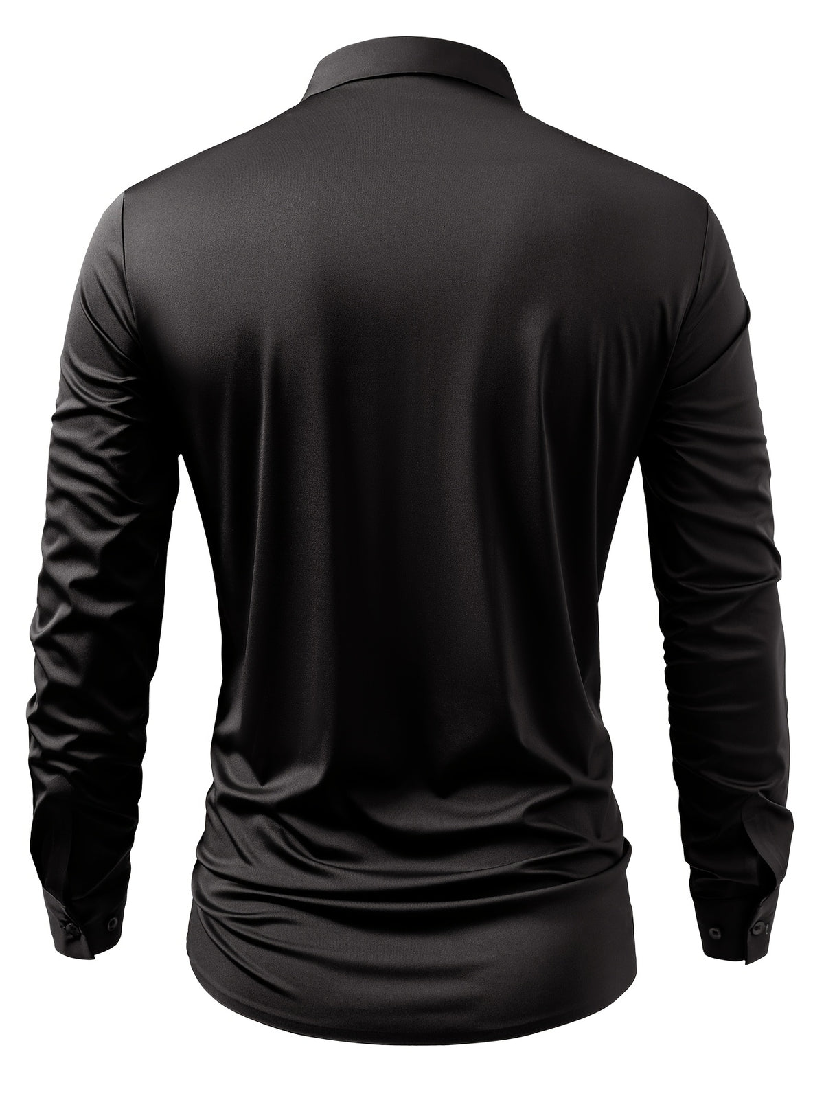 2pcs Set of Seamless Pressure Adhesive High-Elasticity Non-Iron Men'S Dress Shirt Long Sleeve Business Casual Formal Top, Material 88% Polyester 12% Spandex, Fabric Weight 160G, Casual - Black+black
