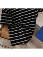Men's Thick Striped Crew Neck Short-sleeve T-shirt, Featuring a Staggered Contrasting Stripe Design in a Vintage Casual Style. Simple and Relaxed Fit, Suitable for Various Occasions Like Commuting and Outings. [Printed Design – Not Textured] - Mixed colors