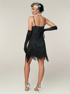 1920S Vintage Sequin Cape Gatsby Flapper Dress Tassel Evening Party Dress for Women Sequined Dress with Beads Toast Small Formal Dress - Black