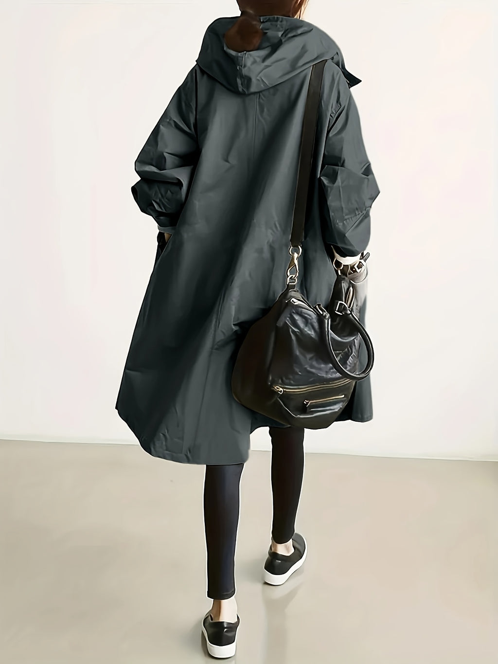 Solid Color Stylish Casual Loose Hooded Jacket with Lining - Graphite Color