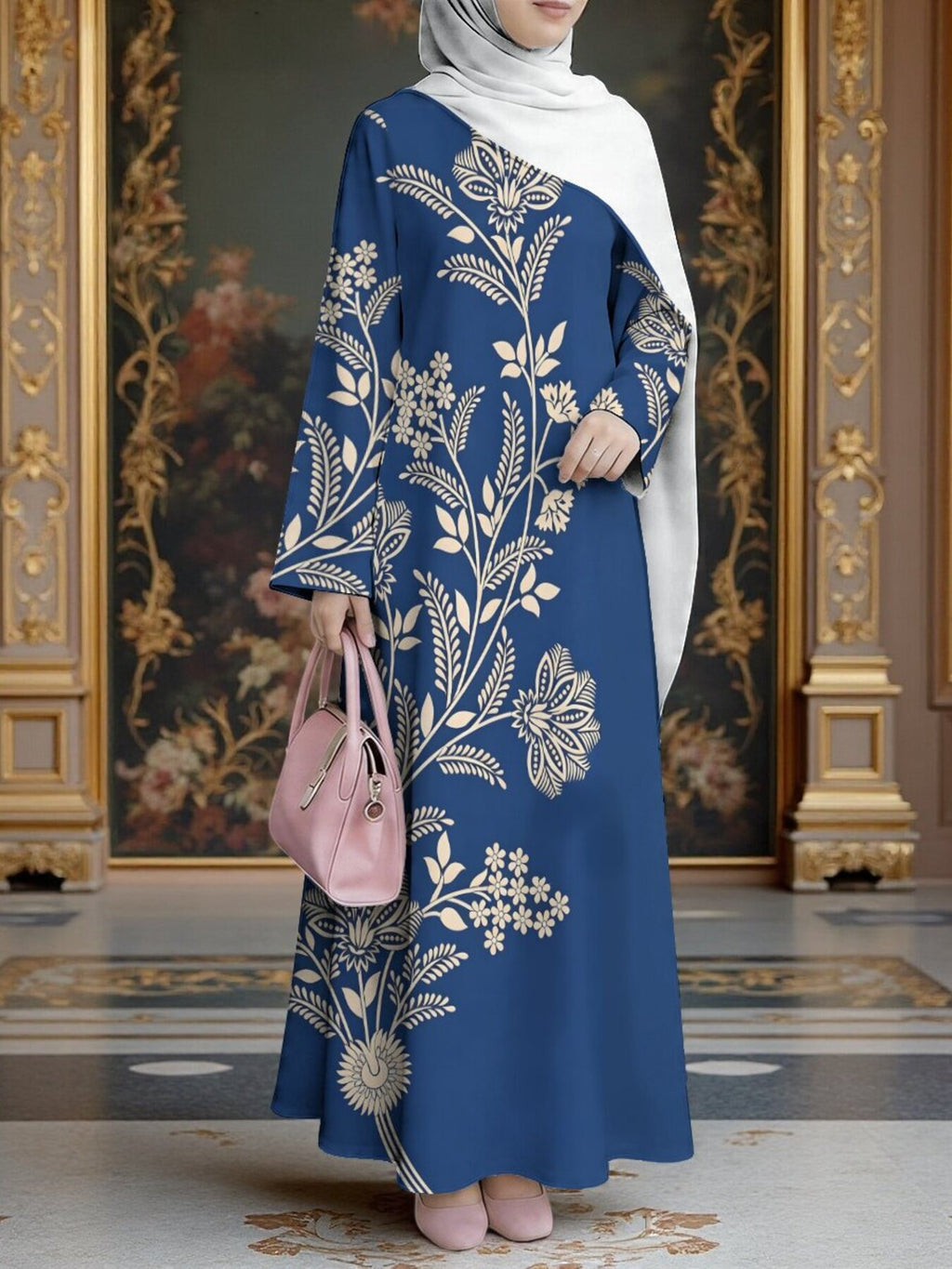 Women'S Middle Eastern Style Muslim Elegant Robe Dress, Suitable for Malaysian Dress, Dubai Saudi Modest Floral Muslim Long Skirt, Wide Sleeve Loose Flared, for Banquets, Prayer, And Important Occasions, Comfortable Non-Embroidered Fabric - Mixed colors