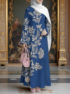 Women'S Middle Eastern Style Muslim Elegant Robe Dress, Suitable for Malaysian Dress, Dubai Saudi Modest Floral Muslim Long Skirt, Wide Sleeve Loose Flared, for Banquets, Prayer, And Important Occasions, Comfortable Non-Embroidered Fabric - Mixed colors