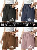 Buy 3 Get 1 Free, Total 4 Pairs: Women's Five-Short Shorts, Solid Color with  Patterns, Standard Size Women's Clothing, Casual Pants with Double Side Pockets, Elastic Waistband, Comfortable and Breathable - Black + Navy Blue + Brown + Pink