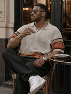 JANE DRESSINGLOG Men'S Summer Short-Sleeved Knitted Polo Shirt, Featuring a Contrasting Retro Style Design with Hollowed-Out Knitting Technology. The Loose Fit Is Trendy And Suitable for Daily Casual Outdoor Wear - Orange Red