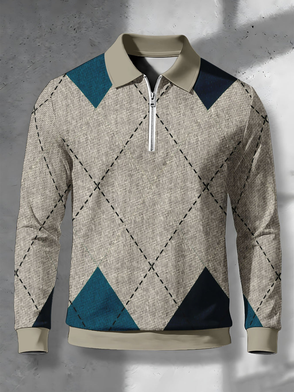 Men's Lapel Half-Zip Polo Shirt, Geometric Vintage Style Casual Polo Top, Suitable for Spring and Autumn Wear, Gift for Boyfriend - Mixed colors