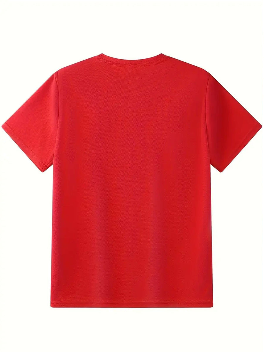 Men's Breathable Quick-Dry T-Shirt, Casual Sporty Minimalist Design, Versatile Black Airplane Graphic, Suitable for Fitness, Running, Daily Wear, Home, and Travel - Red