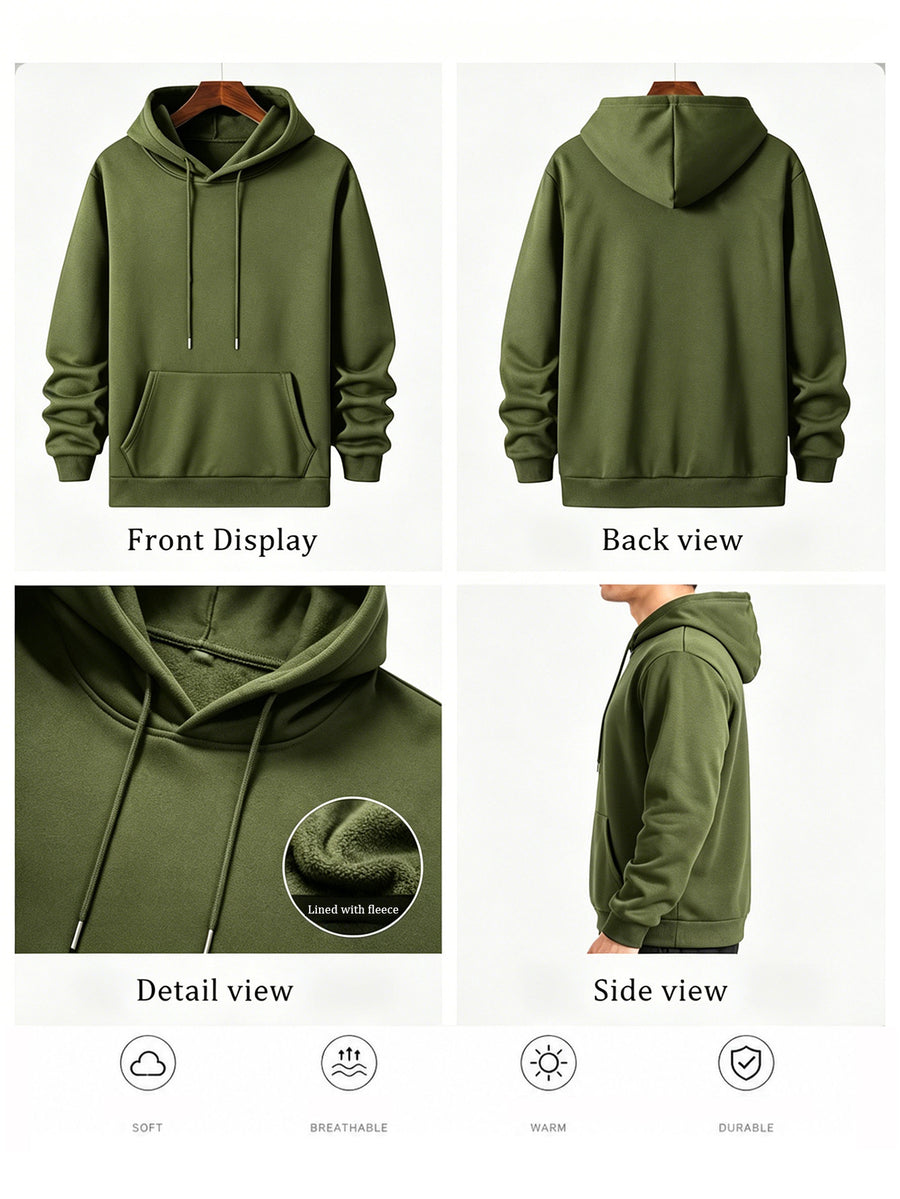 Men's Hooded Sweatshirt WOLF - Realistic Wolf Head Print, European and American Dark Style Men's Casual Sweatshirt - fern green