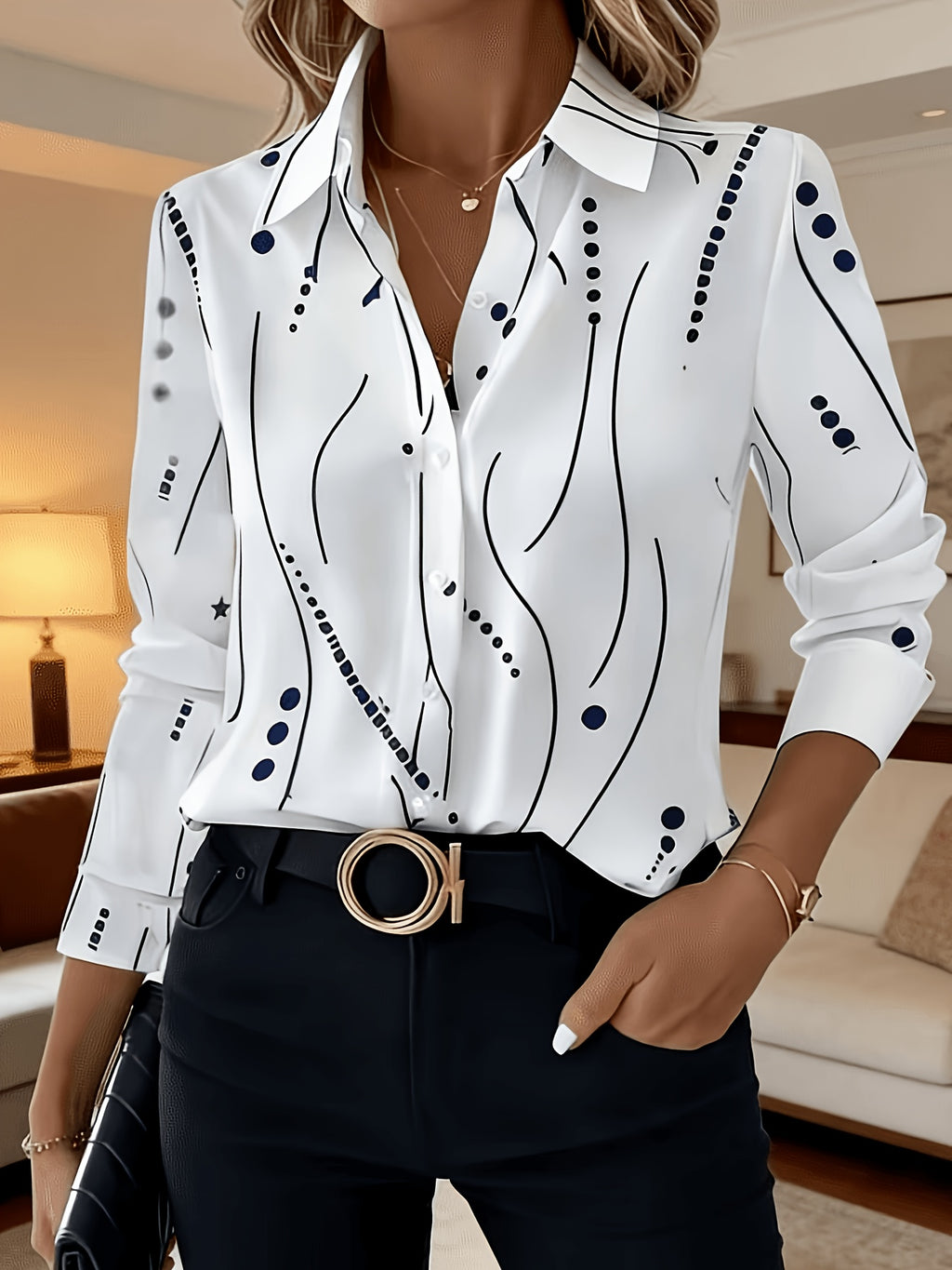 Elegant Special Edition Women'S Printed Shirt - Long Sleeve Button-Up, Classic Collar, Machine Washable, Suitable for Office, Commute, Or Formal Events, Office Attire, Refined Casual - Mixed colors