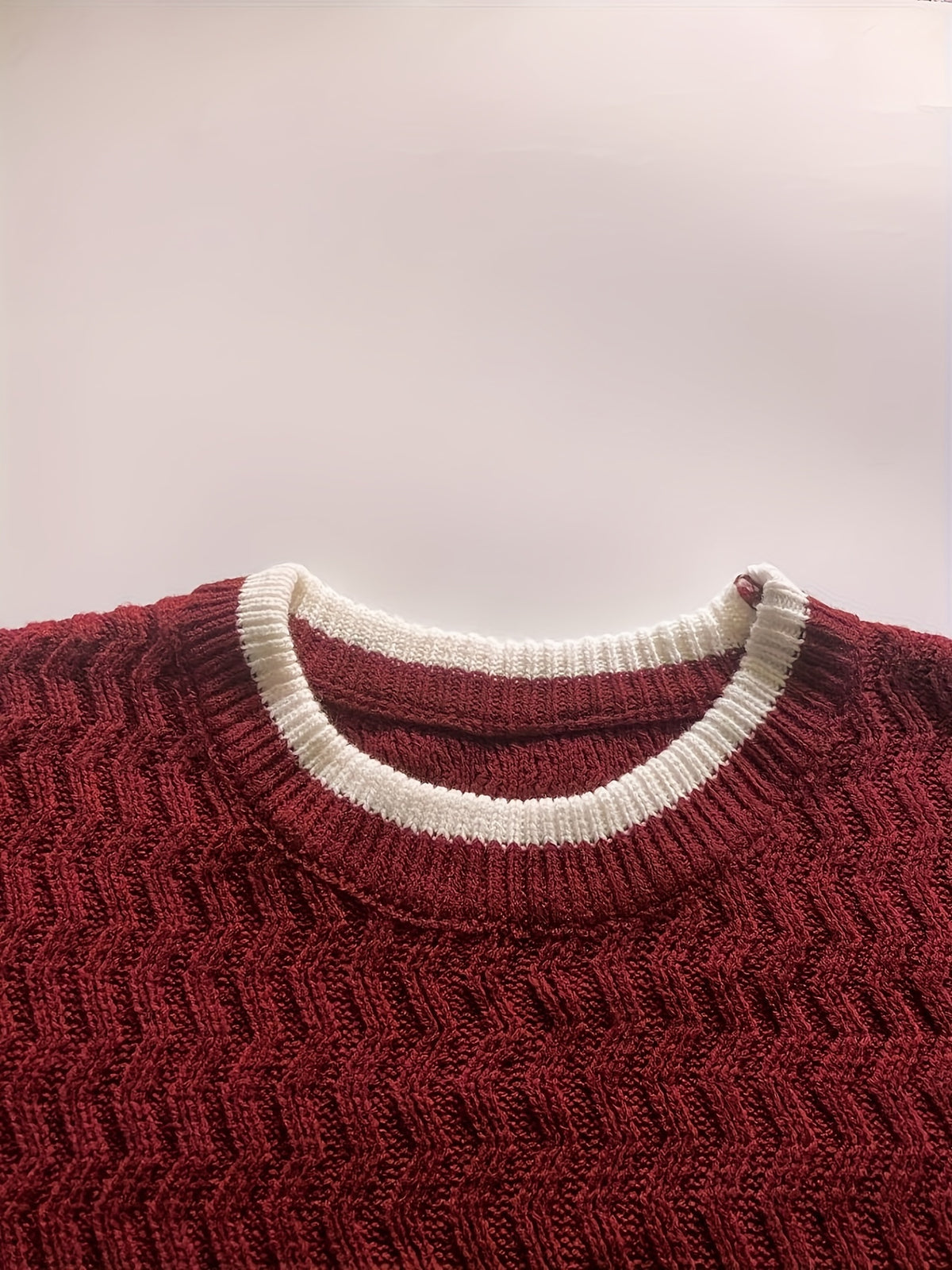New Autumn and Winter Fashionable and Versatile Casual College Style Loose Round Neck Sweater - Burgundy