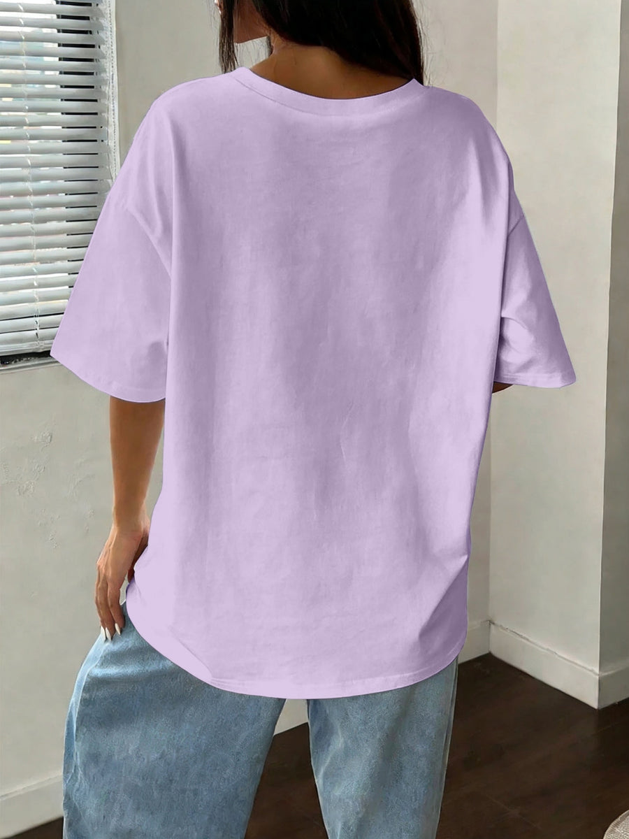 Women's Oversized Round Neck T-Shirt - Lightweight Short Sleeve Blouse Basic Solid Color Top | Spring Summer Casual Loose Fit Pullover, Machine Washable Suitable for Casual Attire, Office, Lounge & Layering - Light Purple