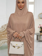 1pc Elegant And Fashionable Hooded One-Piece Abaya Été Abaya Femme Women Abaya Muslim Dress Robe Été Abaya Femme Prayer Jilbab - Pale Pinkish Gray