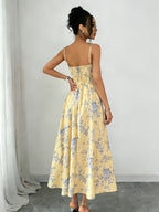 Elegant Printed Bohemian-style High-slit Zipper Dress for Women, Suitable for Weddings, Spring/summer Vacations, and Other Occasions, Elegant and Charming - Yellow