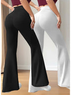 New Autumn Women's Clothing from Europe and America, NEW YORK & BROOKLYN Letter Print, Daily Casual Wear, Two-Pack of Comfortable Slim-Fit Stretch Tapered Straight-Leg Pants with Drawstring Waistband - Black+White