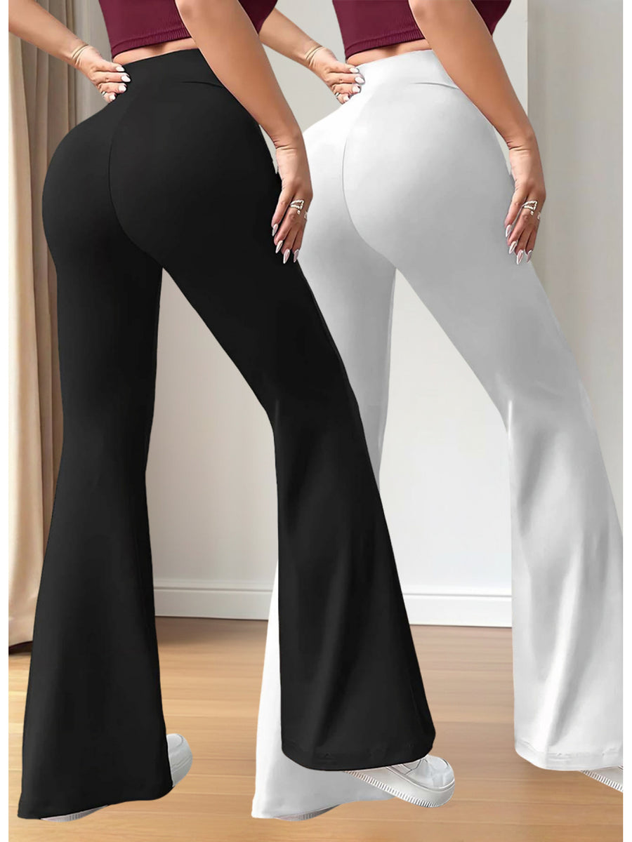 New Autumn Women's Clothing from Europe and America, NEW YORK & BROOKLYN Letter Print, Daily Casual Wear, Two-Pack of Comfortable Slim-Fit Stretch Tapered Straight-Leg Pants with Drawstring Waistband - Black+White